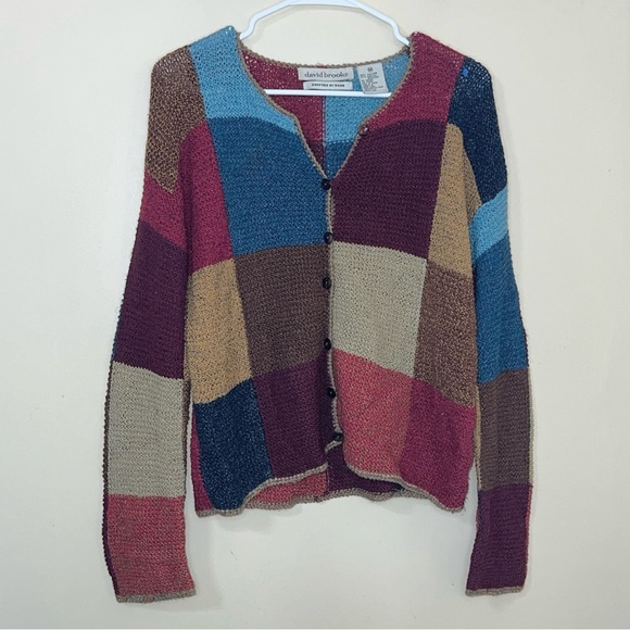 david brooks Sweaters - Vintage David Brooks Multicolor Patchwork Cardigan Silk Medium
